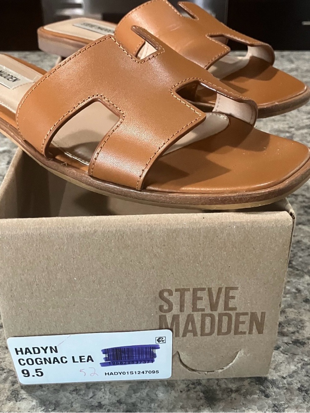 Steve Madden Cognac Tan Cutout Slide Sandals (Hadyn style) - Picture 2 of 3